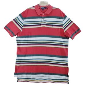 Vtg Polo Ralph Lauren Shirt Mens 2XL Pique Cotton Multicolor Stripe Short Sleeve